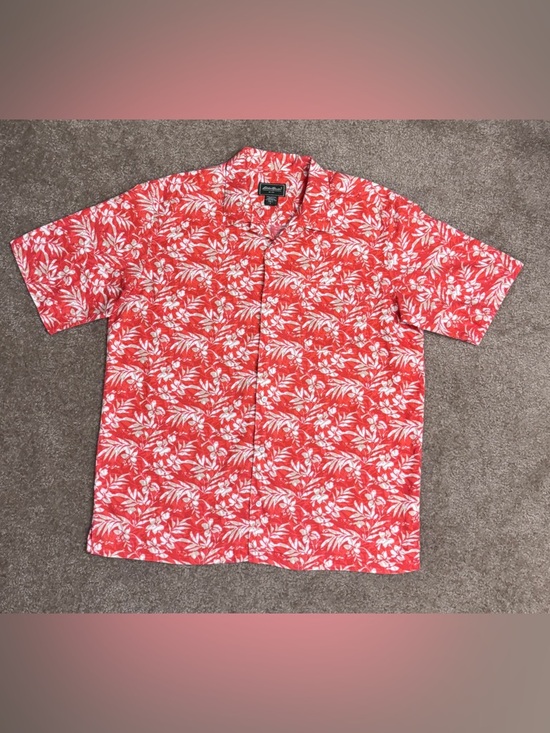 Eddie Bauer Other - Eddie Bauer SS Men's Red-Orange Floral Hawaiian Button-Up Shirt
Size L-Tall
